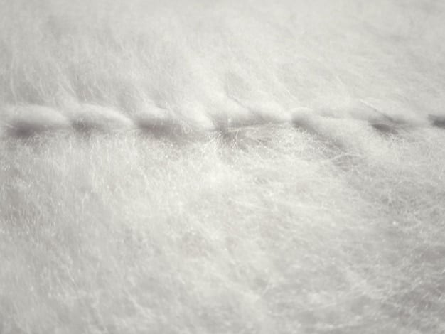 A close-up of various fabric textures, including down, wool, and synthetic fleece, highlighting their insulating properties. The shot is well-lit to emphasize the texture and weave of each material.