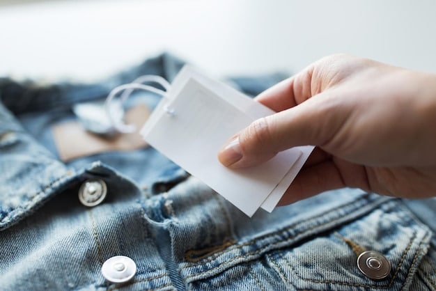 A close-up of a Shein product tag still attached to a garment, highlighting the importance of keeping tags intact for successful returns.