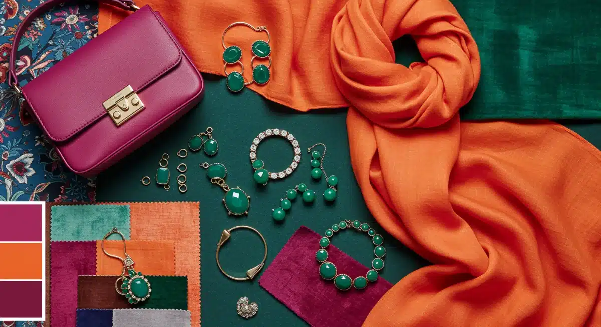 Urban Bloom accessories, fuchsia handbag, emerald green