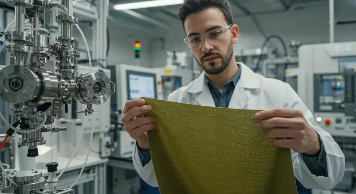 Textile engineer examining bio-based sustainable fabric innovation