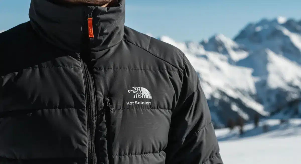 Insulated puffer jacket detail, winter warmth