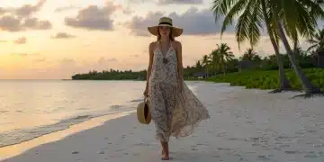 Elegant woman on beach showcasing 2026 resort wear trends