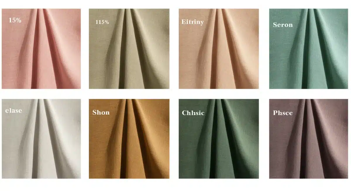 Various colored swatches of 15% linen blend fabric.