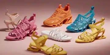 Collection of Spring 2026 innovative sneakers and sandals on a minimalist background.