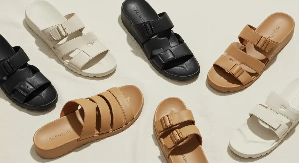Flat lay showcasing diverse Spring 2026 innovative sandal designs.