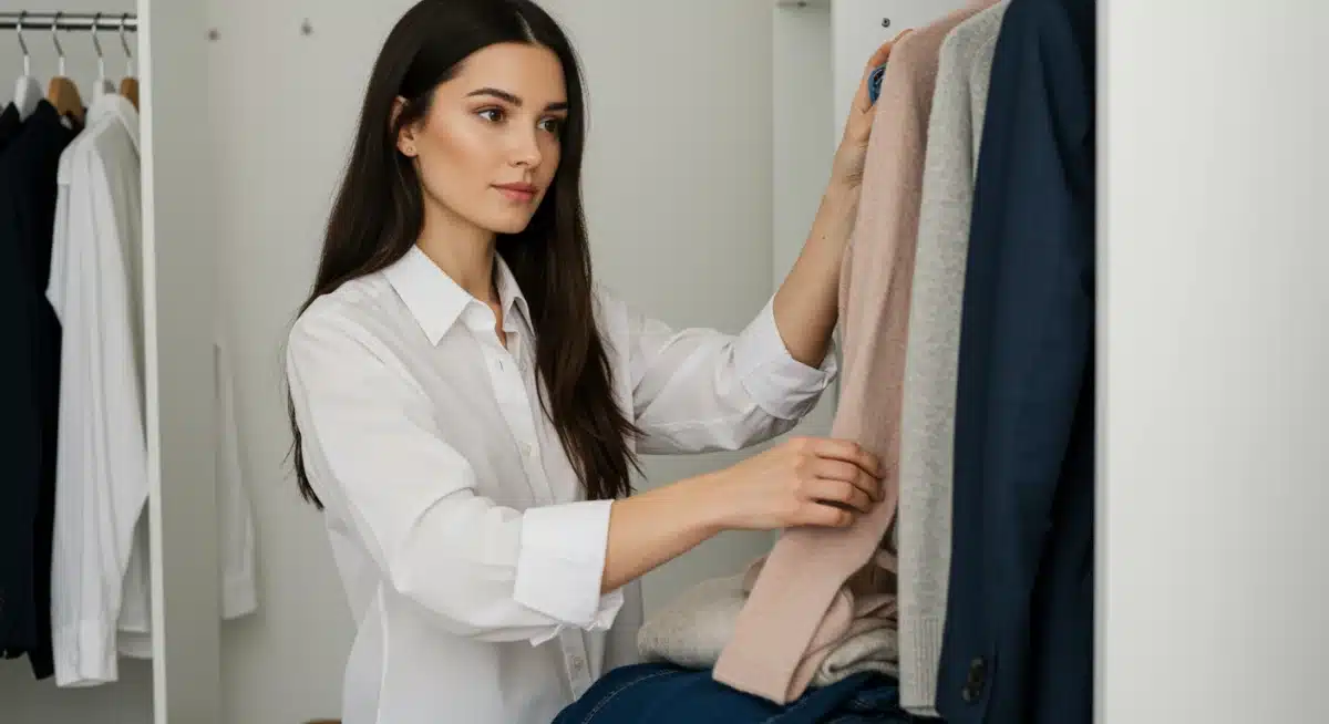 Organized capsule wardrobe with timeless, versatile pieces for sustainable fashion.