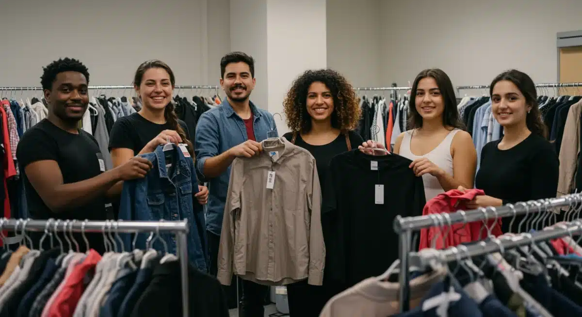 Community clothing swap event promoting circular fashion