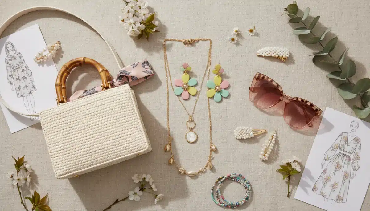 Shein Spring 2026 accessories collection, featuring jewelry, bags, and sunglasses.