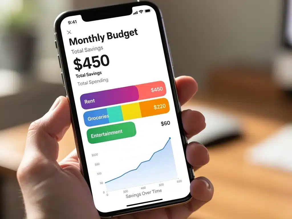 Smartphone displaying a budgeting app to track expenses and savings from Shein new arrivals.