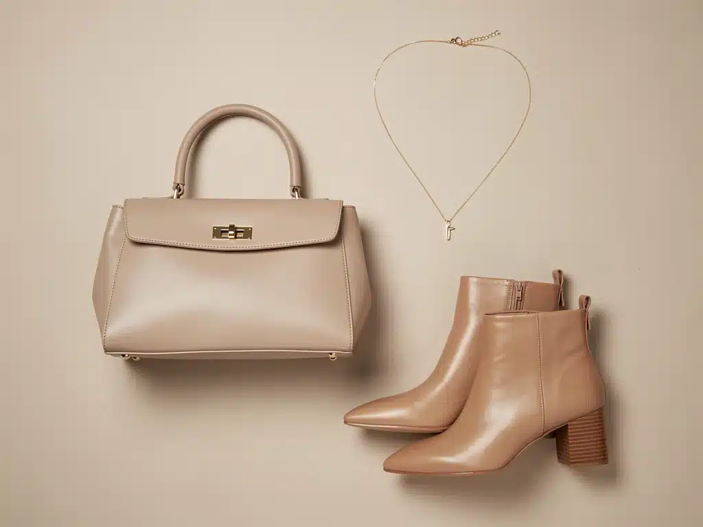 Flat lay of accessories complementing 2026 Shein new arrivals: handbag, necklace, ankle boots.