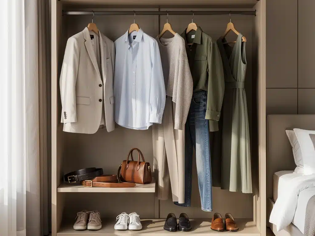 Organized wardrobe with versatile, high-quality garments, representing smart fashion investment.