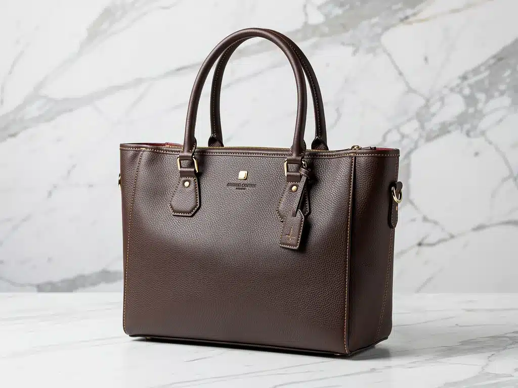 Classic dark leather tote bag, representing a valuable quiet luxury accessory.