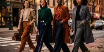Models displaying Fall Fashion 2026 color palettes in urban setting, US market