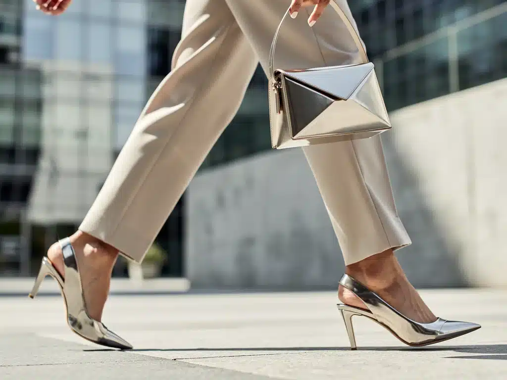 Sculptural heels and geometric mini-bag, modern summer accessories