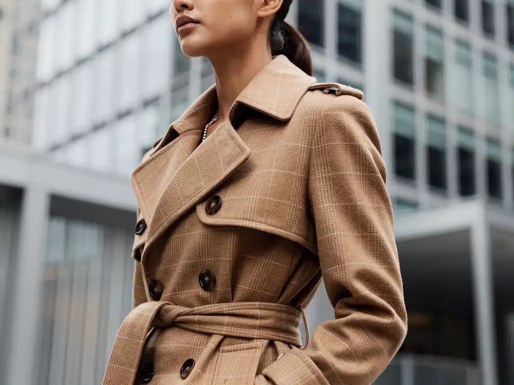 Elegant camel wool trench coat, tailored fit, perfect for winter 2026 style