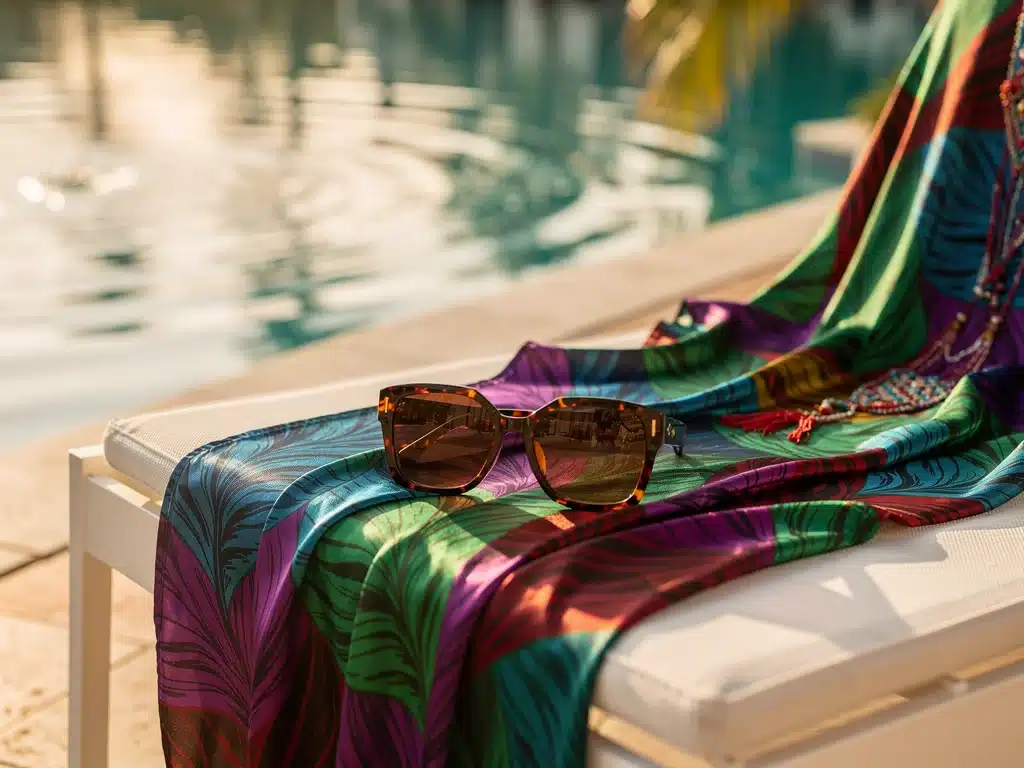 Vibrant silk kaftan with botanical prints, a key 2026 resort wear trend