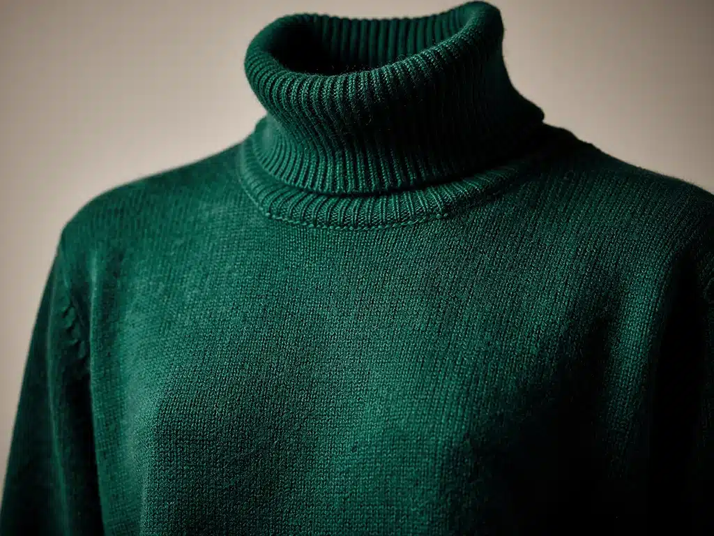 Luxurious emerald green cashmere turtleneck sweater texture