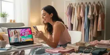 Woman watching Shein live stream for exclusive 2026 discounts